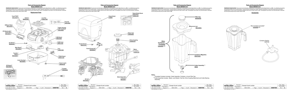 Diagram Diagram and Parts List for HBH850-CCC  Hamilton Beach Blender
